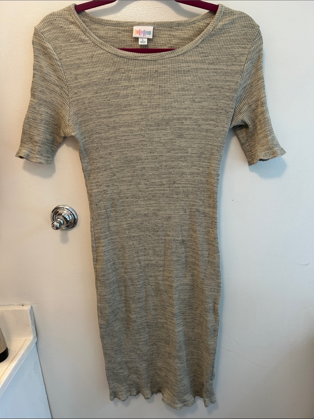 LuLaRoe Ribbed Midi Dress in Heathered Grey